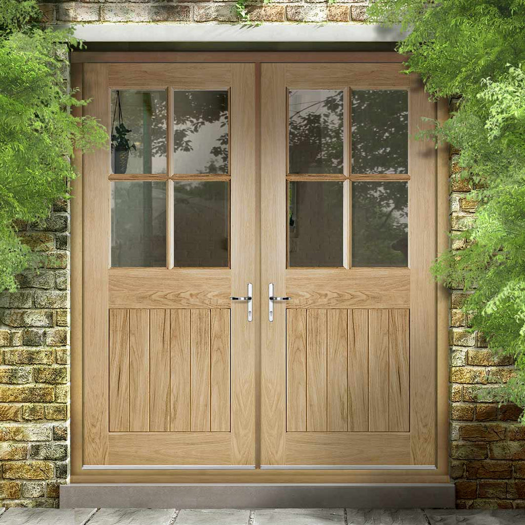 Cottage 4L Exterior Oak Double Door and Frame Set - Clear Double Safet