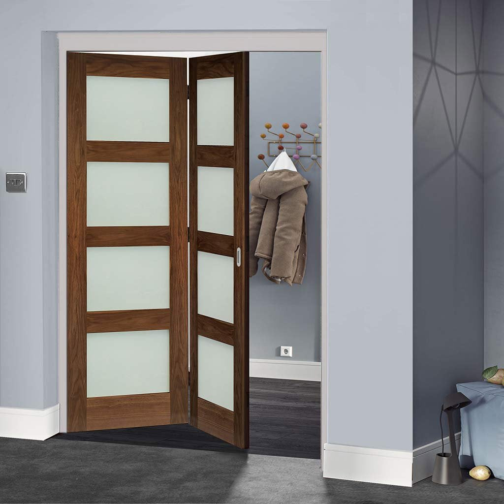 Two Folding Doors Frame Kit Coventry Walnut Shaker 2 0 Frosted Glass Prefinished