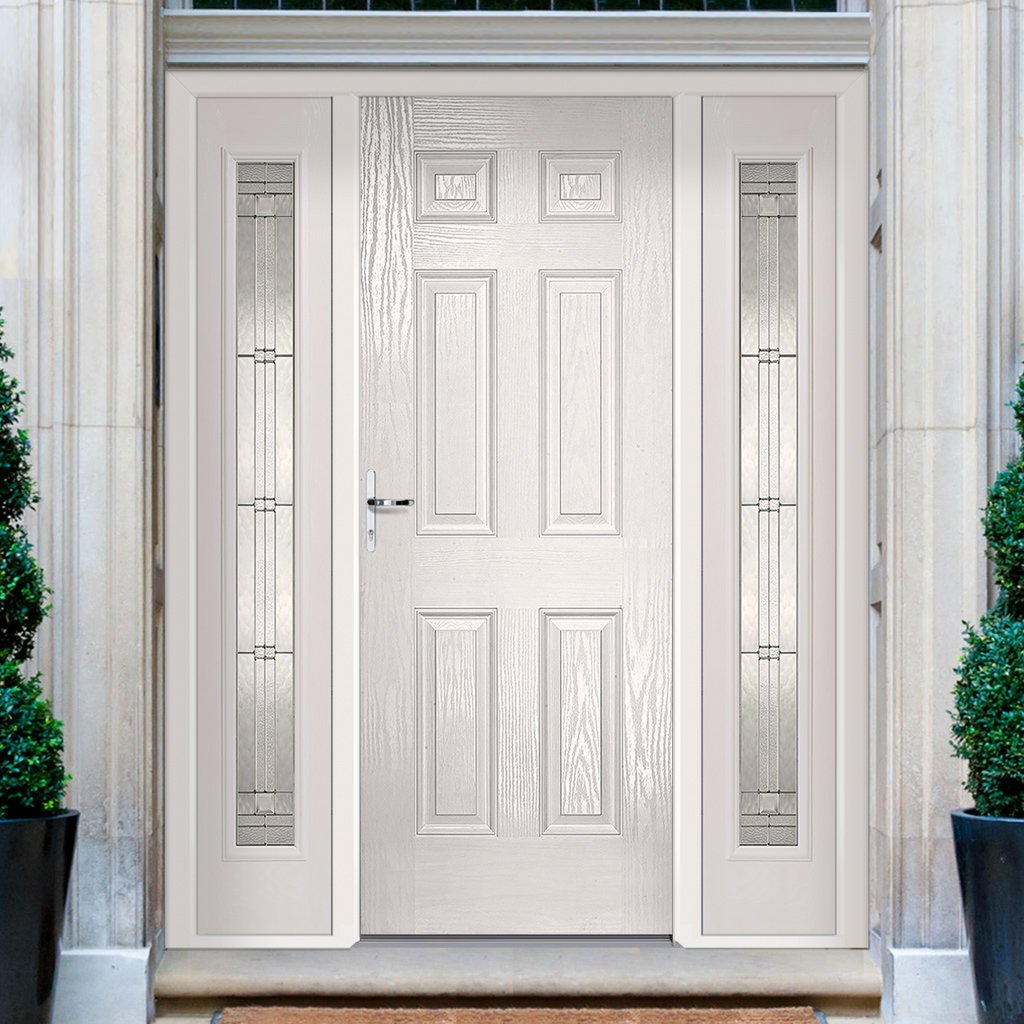 Grp White Colonial 6 Panel Composite Door Two Leaded Sidelights
