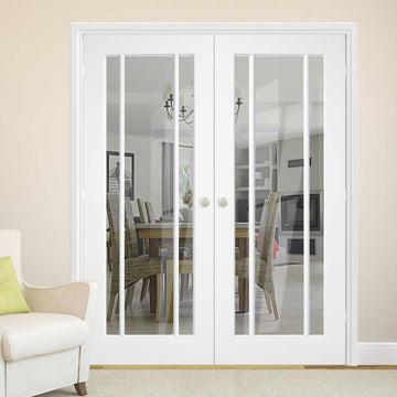 Lincoln 3 Pane Door Pair Clear Glass White Primed