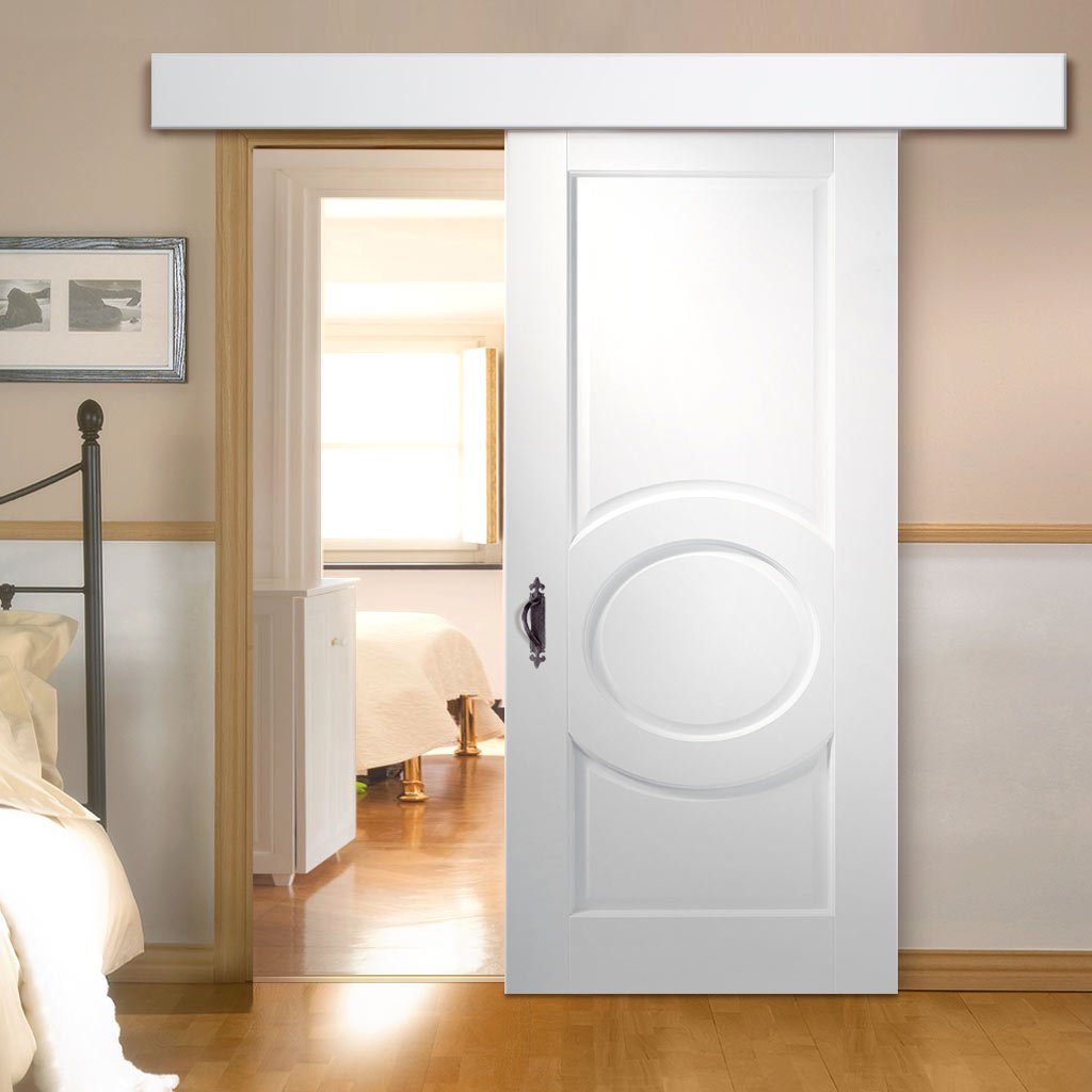 Single Sliding Door & Wall Track - Montpellier 3 Panel Door - White Pr