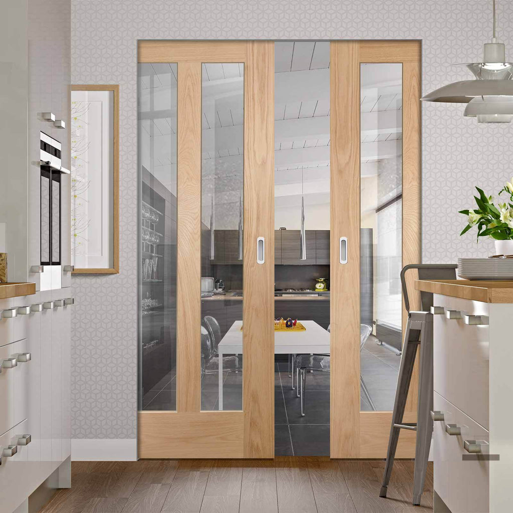 Bespoke Novara Oak Glazed Double Frameless Pocket Door