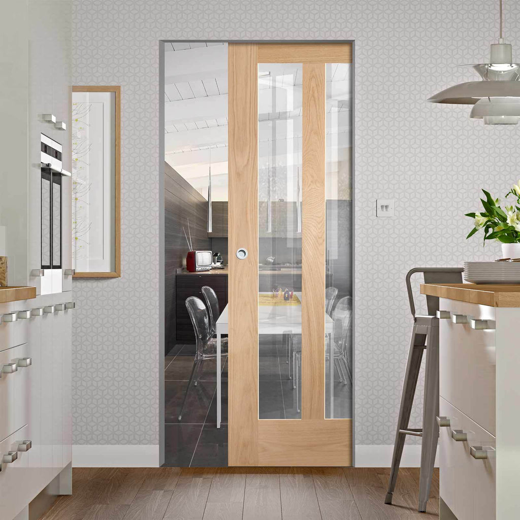 Bespoke Novara Oak Glazed Single Frameless Pocket Door