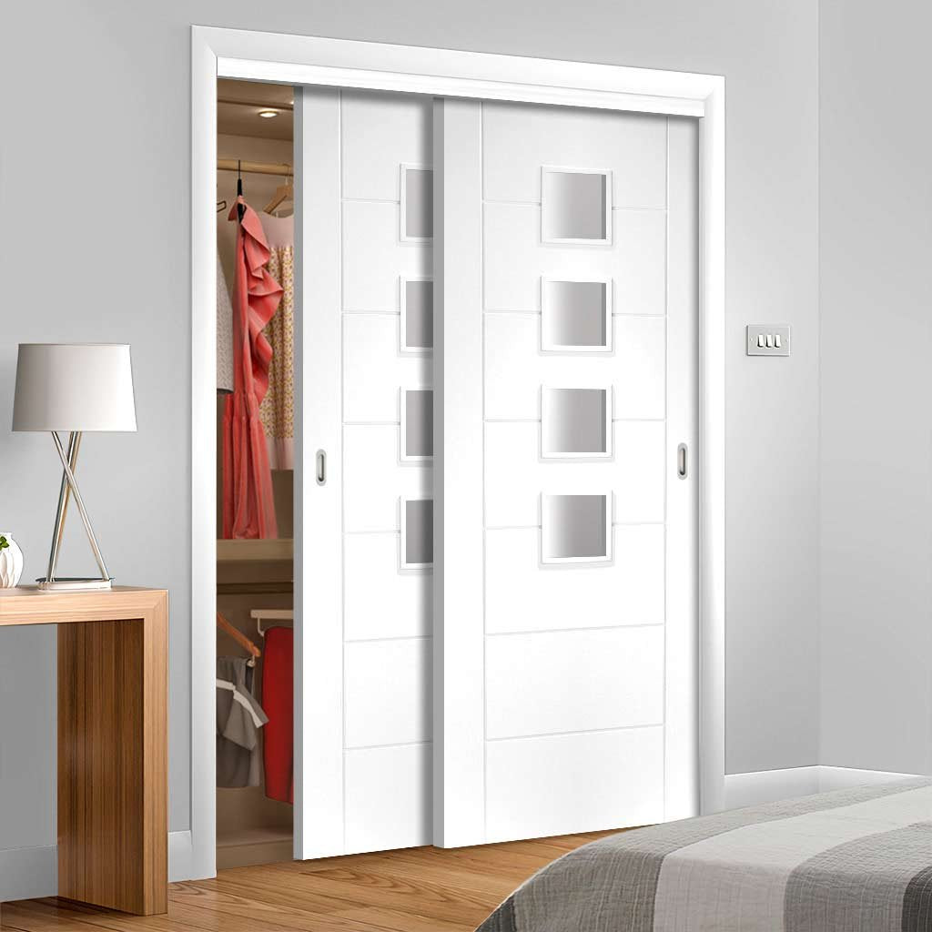 Two Sliding Wardrobe Doors Frame Kit Palermo Door Obscure Glass White Primed