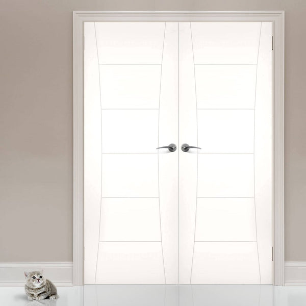 Pamplona White Primed Flush Door - Clear Glass