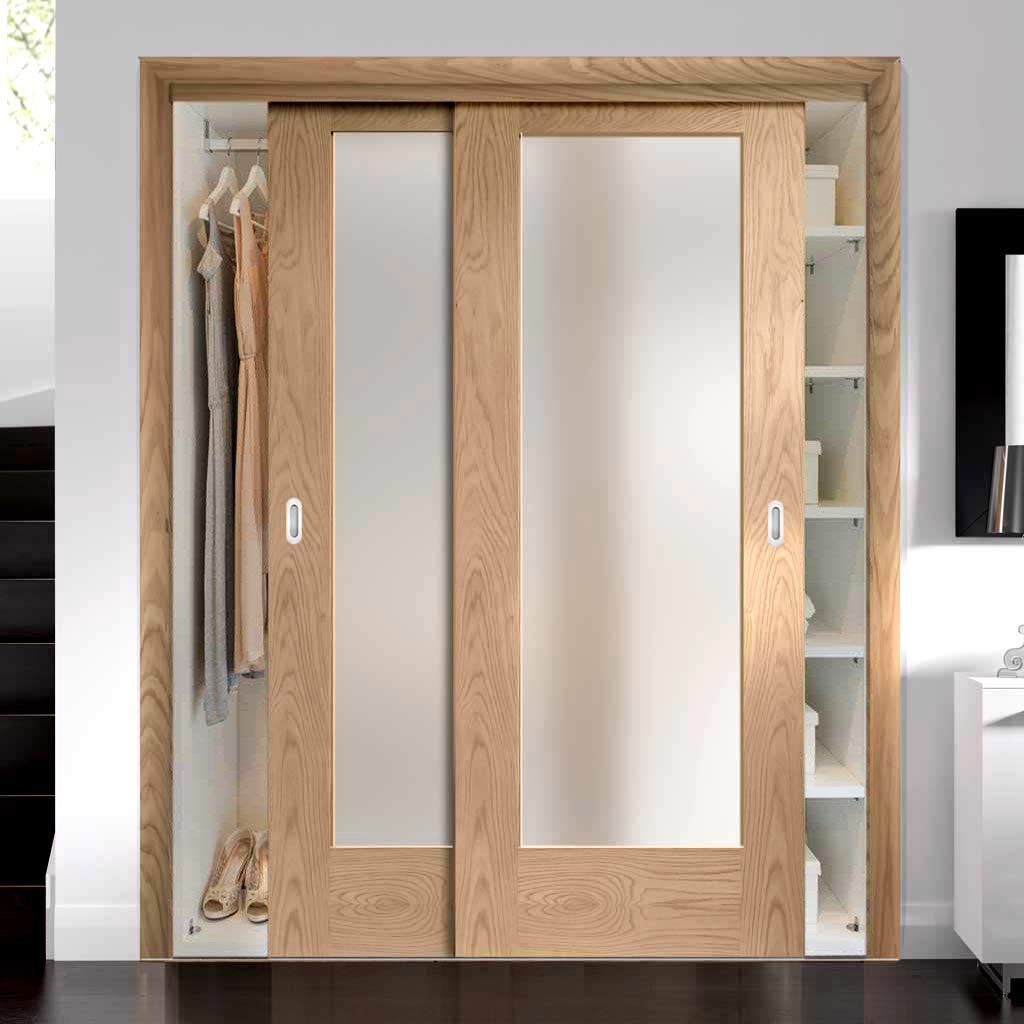 This oak door comes fully finished and ready to install perfect for an easy fit solution Oak Shaker Door Frosted Glass