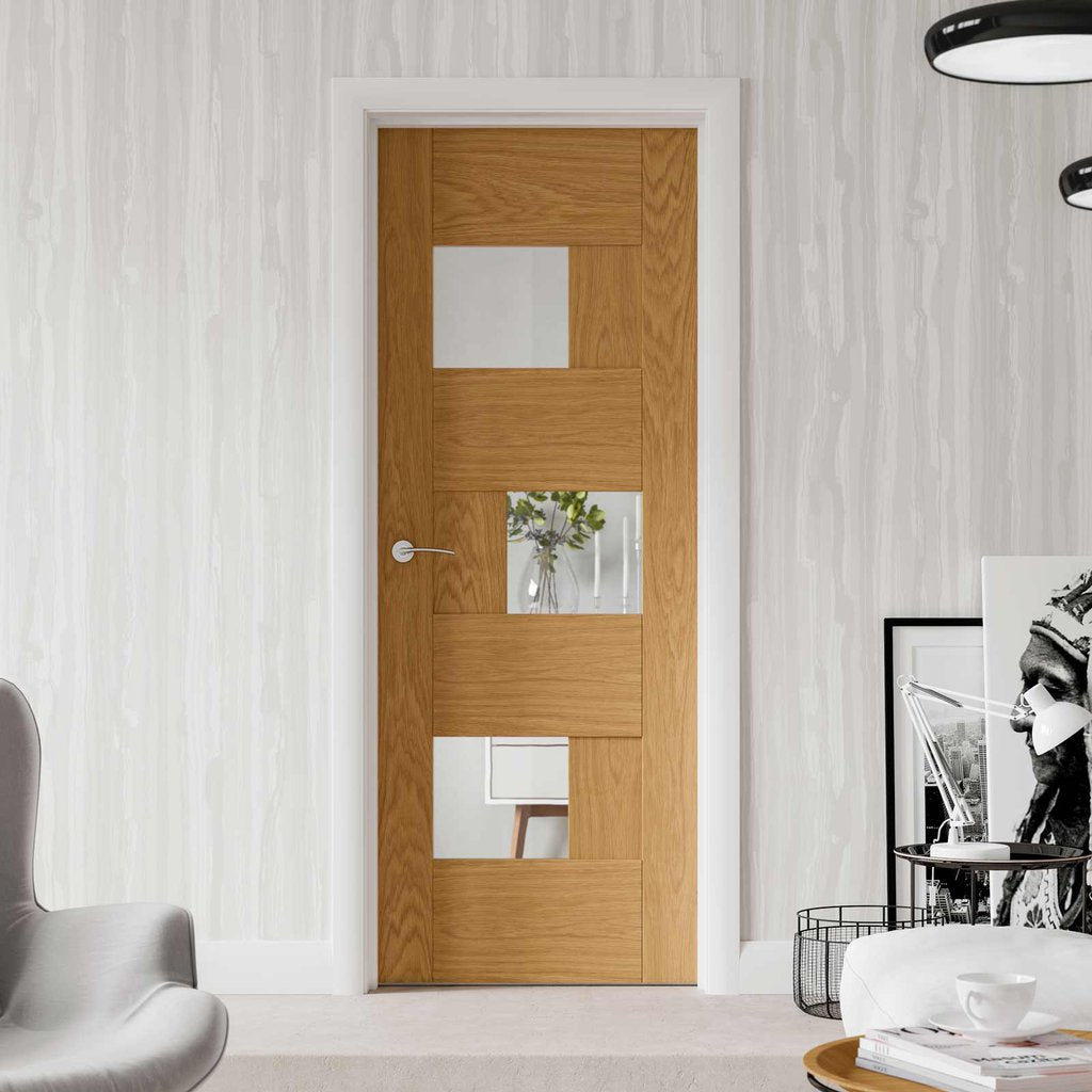 Perugia Oak Panel Door Clear Glass Prefinished