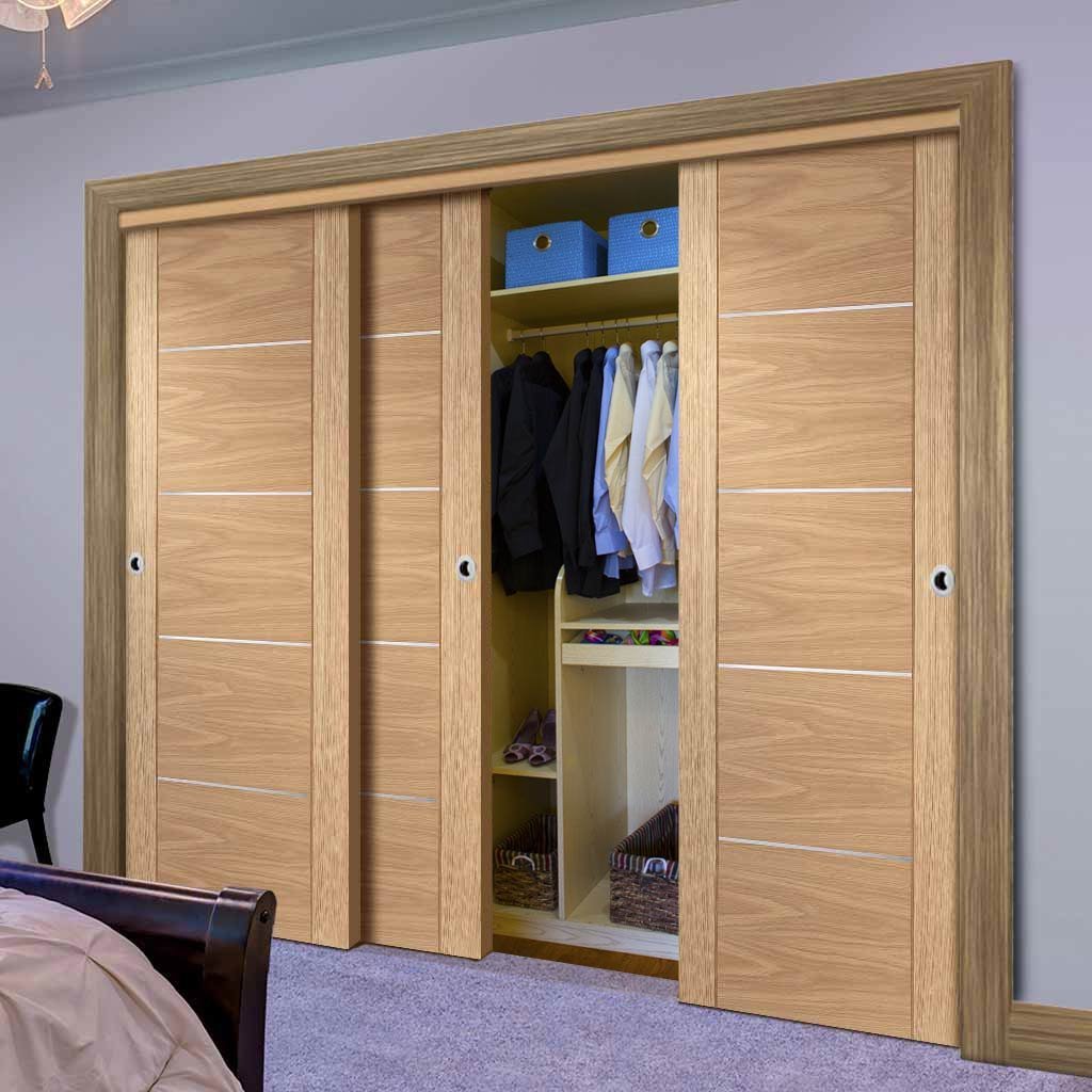 Minimalist Wardrobe Door Frame Kit Three Portici Oak Flush Doors