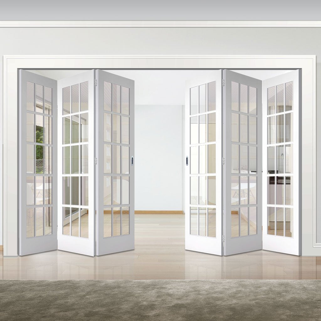 Six Folding Doors & Frame Kit - SA 15 Pane 3+3 - Clear Glass - White P