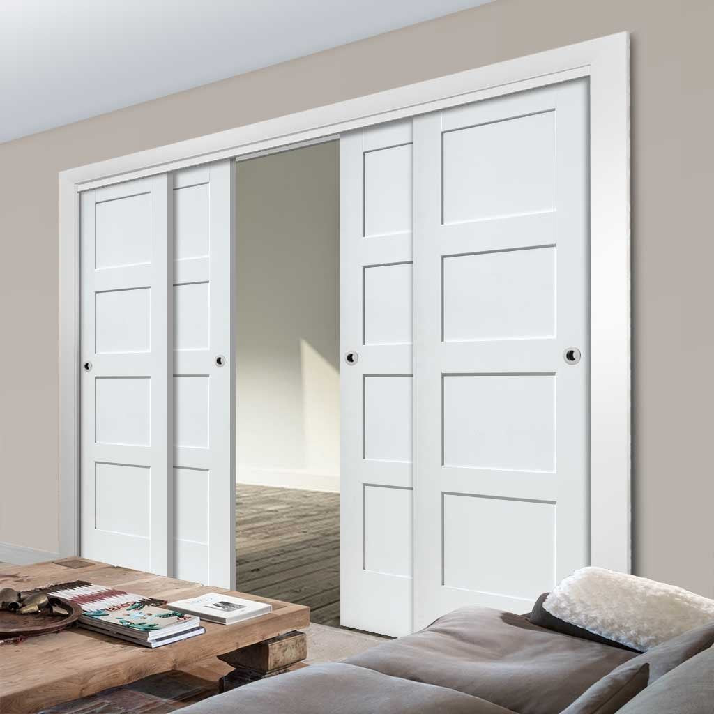 Four Sliding Doors And Frame Kit Shaker Door White Primed