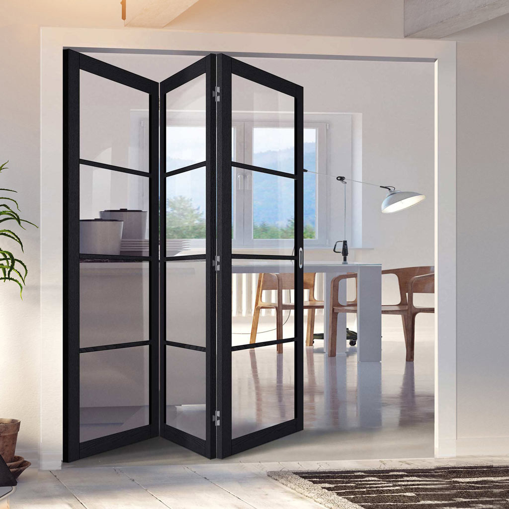 Three Folding Doors & Frame Kit - Soho 4 Pane Charcoal 3+0 - Clear Gla
