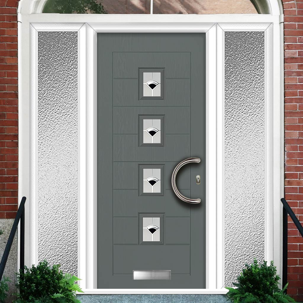Aruba 4 Urban Style Composite Door Set with Double Side Screen - Polar Black Glass - Shown in Mouse Grey