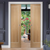 Varese Oak Flush Double Evokit Pocket Doors - Aluminium Inlay - Prefinished