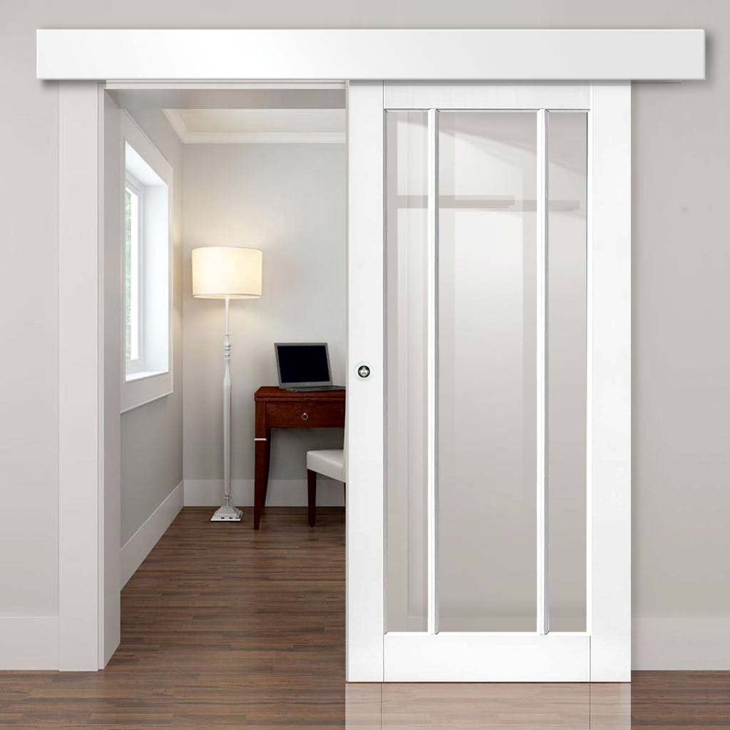 Single Sliding Door & Wall Track - Worcester 3 Pane Door - Clear Glass