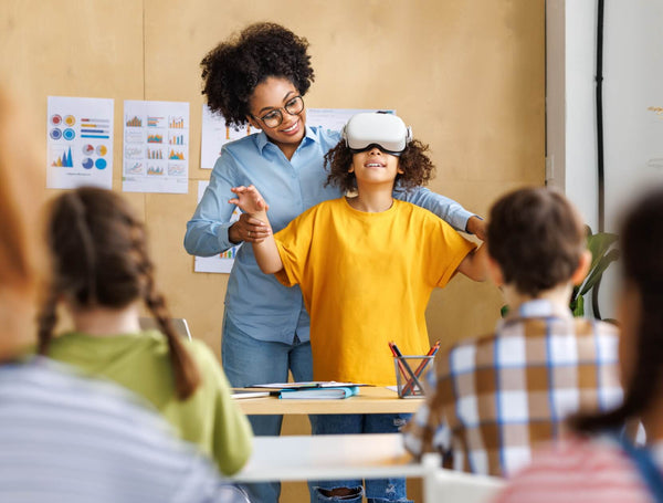Student using Virtual Reality googles in the classroom