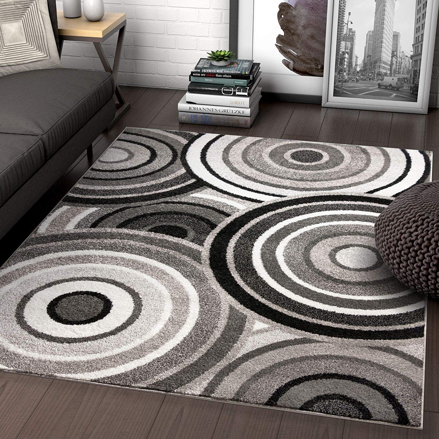 Abstract Grey Black Circles Area Rugs Modern Rugs and Decor