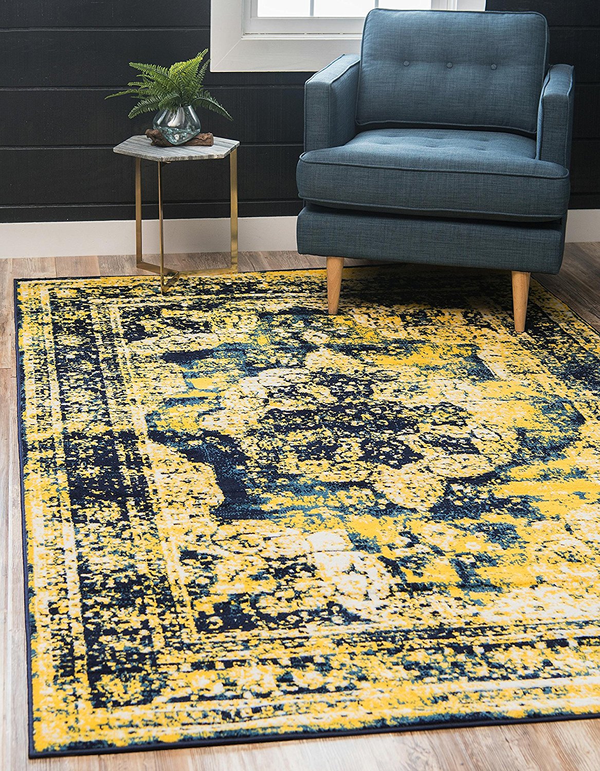 Vintage Distressed Navy Blue Yellow Area Rugs – Modern Rugs and Decor