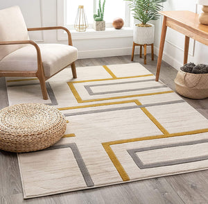 Good Vibes Fiona Gold Modern Geometric Lines  3D Texture Soft Area Rug
