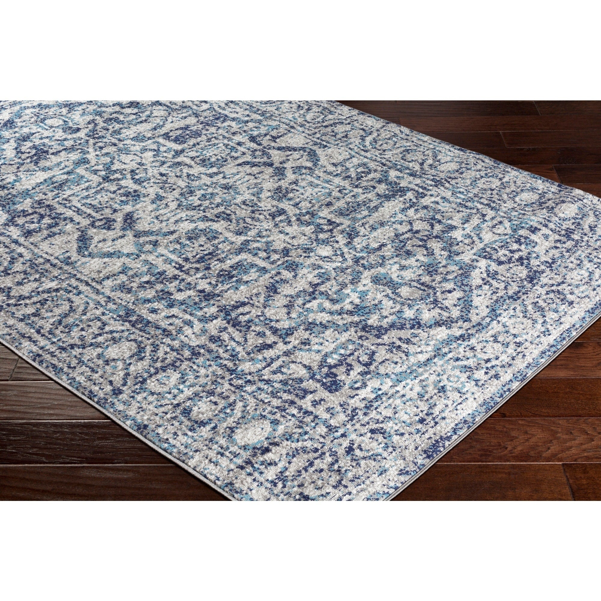 Vintage Navy Blue Gray White Area Rug – Modern Rugs and Decor