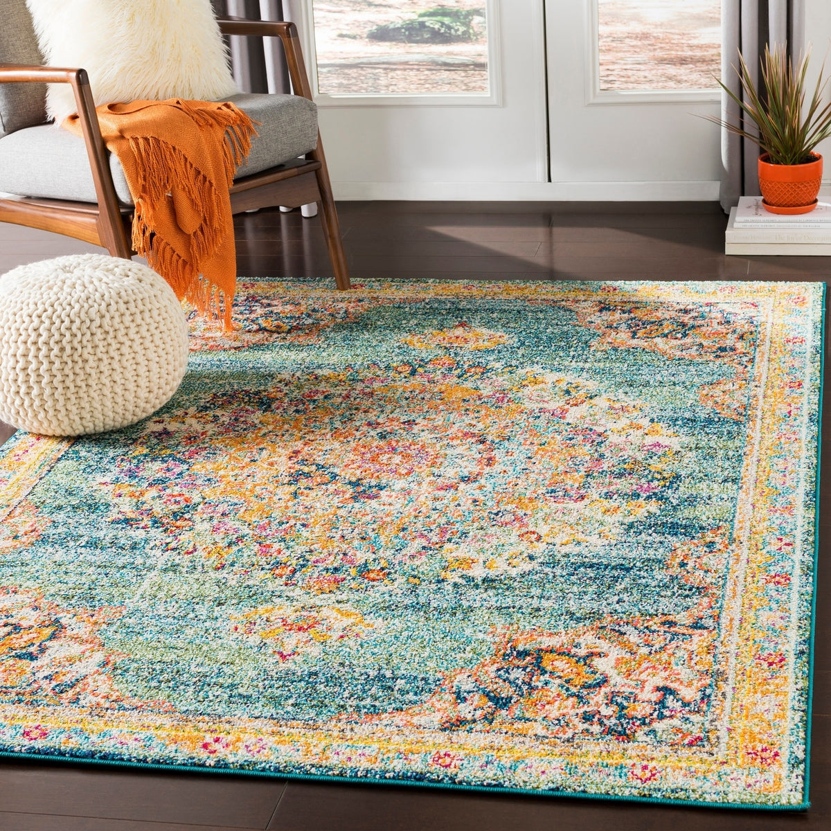 Vintage Medallion Teal Orange Multi-color Area Rug – Modern Rugs and Decor