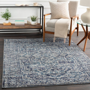 Vintage Navy Blue Gray White Area Rug – Modern Rugs and Decor