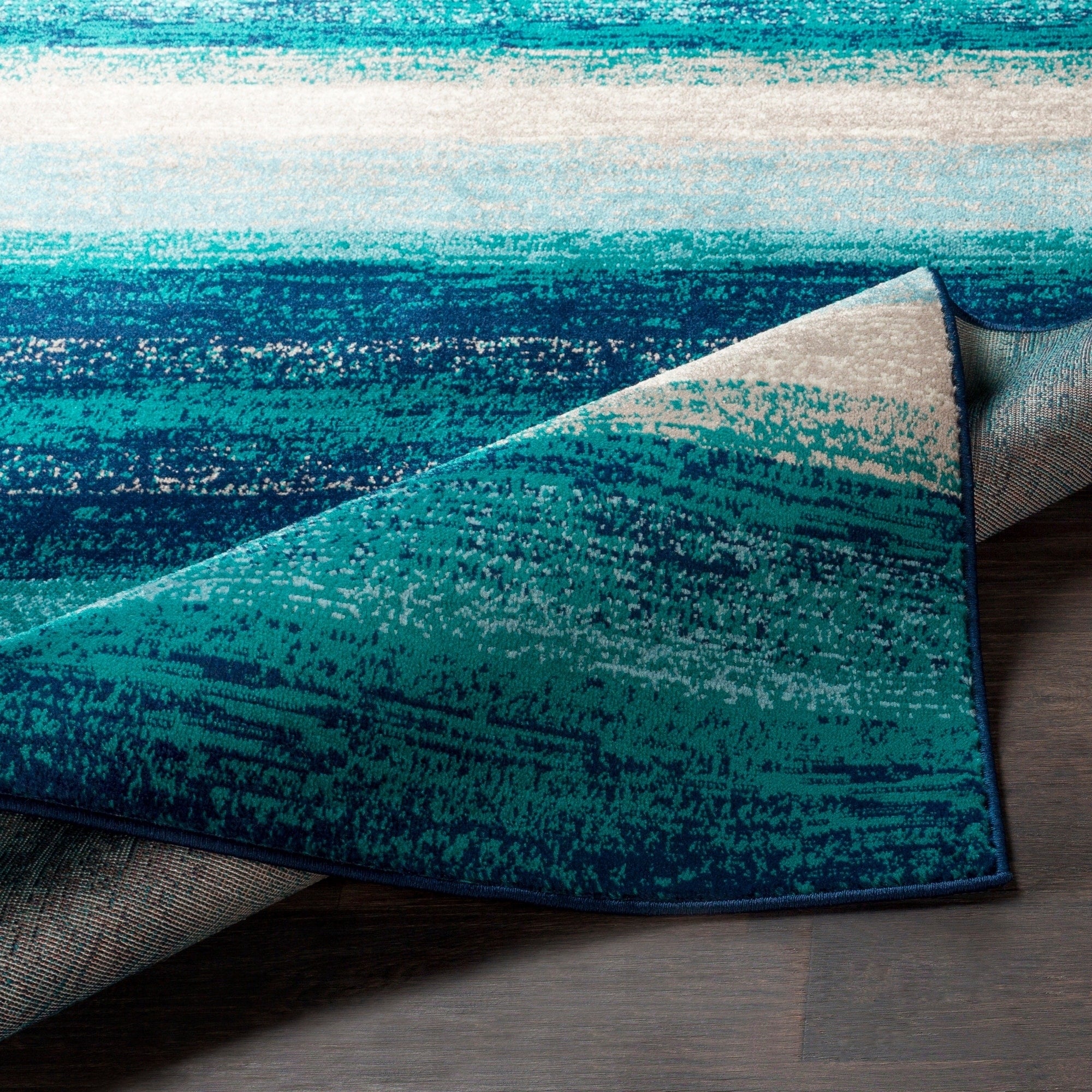 Contemporary Striped Teal Aqua Blue Cream Area Rug Modern Rugs and Decor