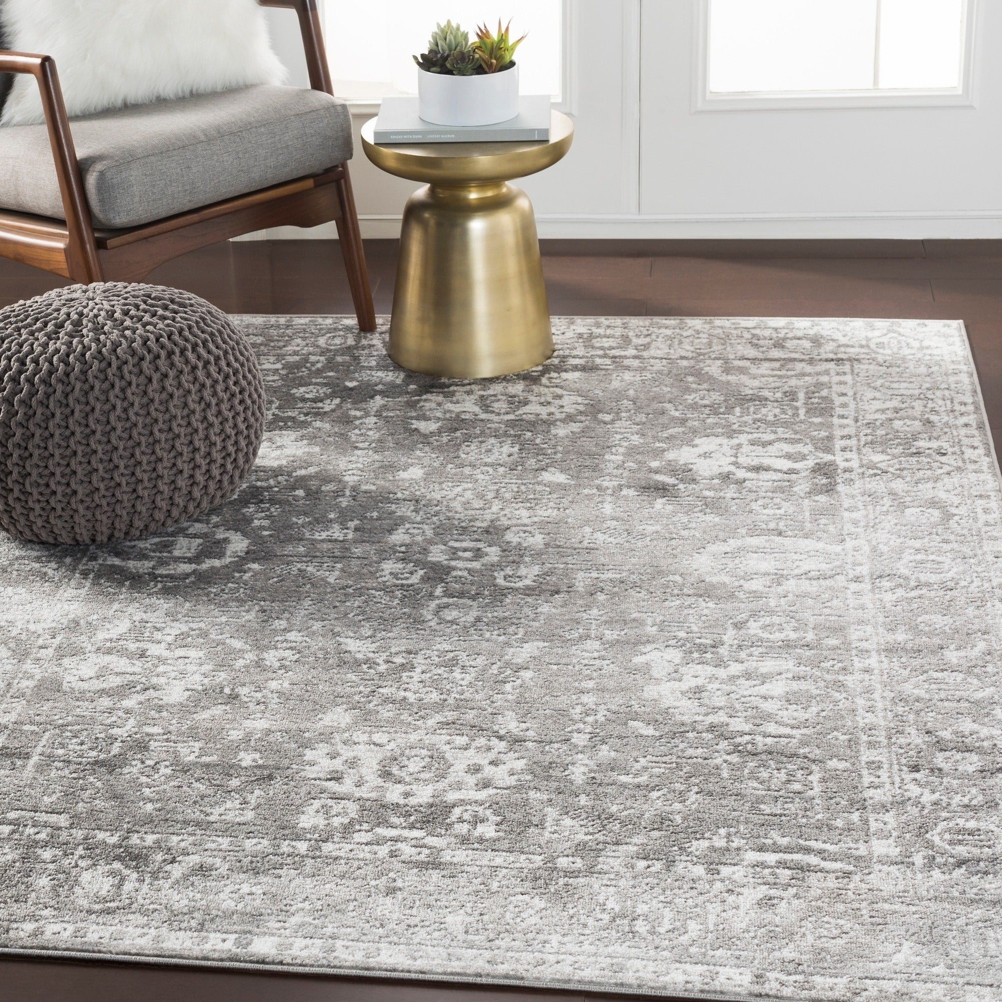 Distressed Light Gray White Soft Area Rug - Modern Rugs ...