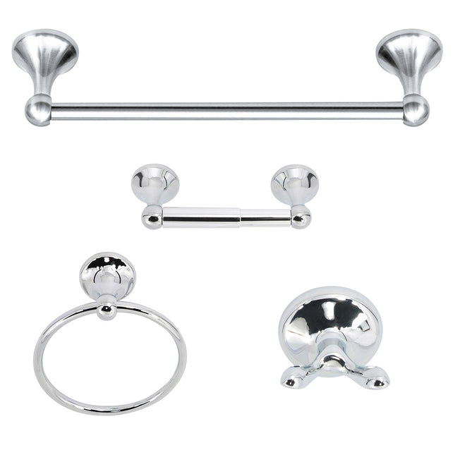 Silver 4-Piece Stainless Steel Chrome Bathroom Accessories Set