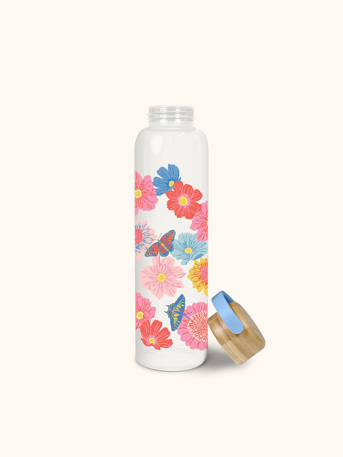 Premium 20 oz White Glass Water Bottle with Bamboo Lid-Matt's