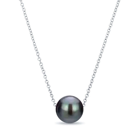 Black Pearl Necklace in Sterling Silver