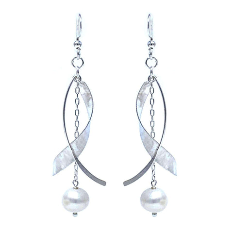 Twisted Sterling Silver Freshwater Pearl Earrings
