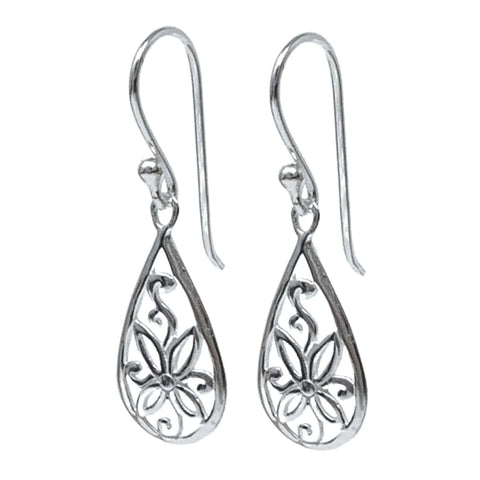 Floral Teardrop Earrings In Sterling Silver