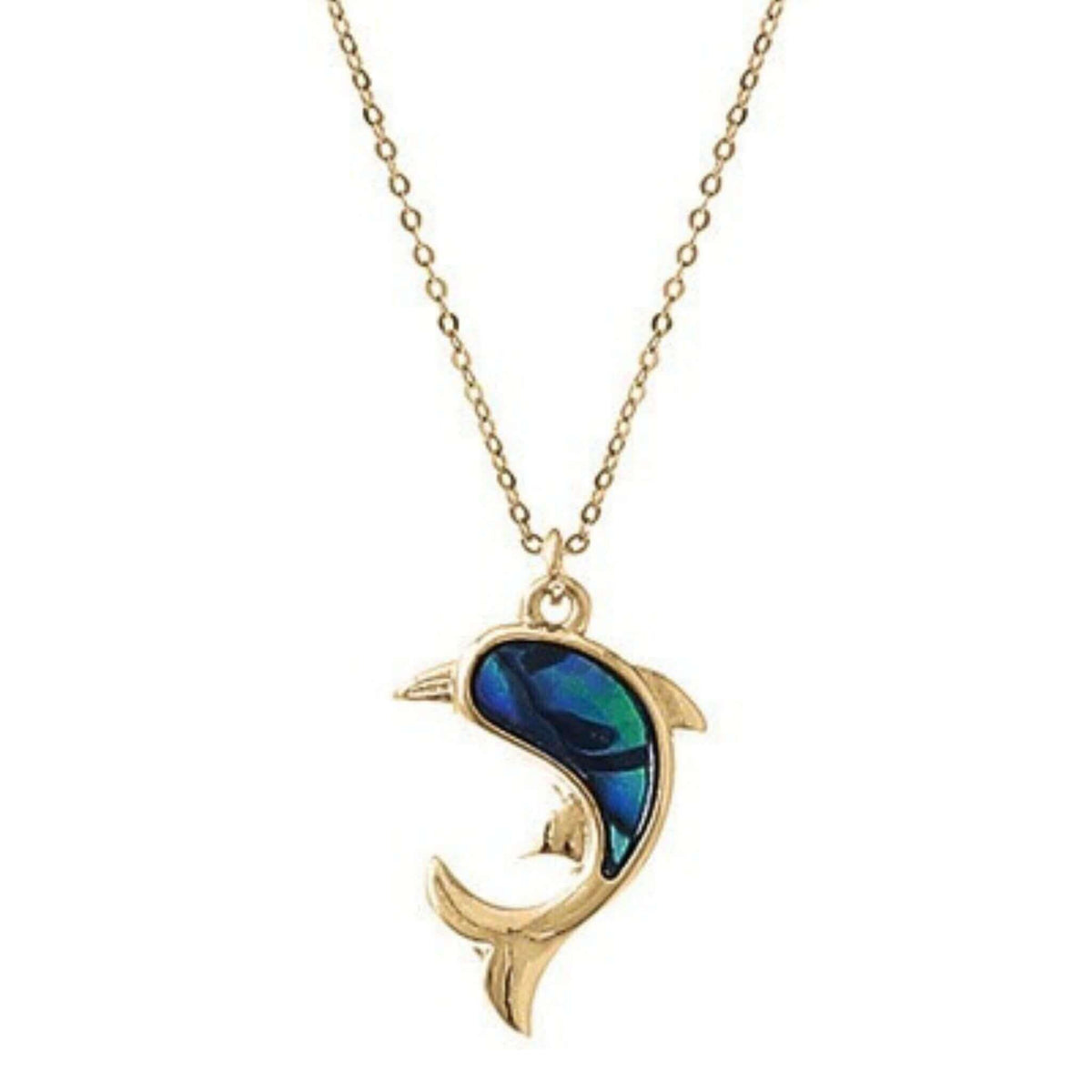 Gold Dolphin Necklace With Abalone Shell Inlay