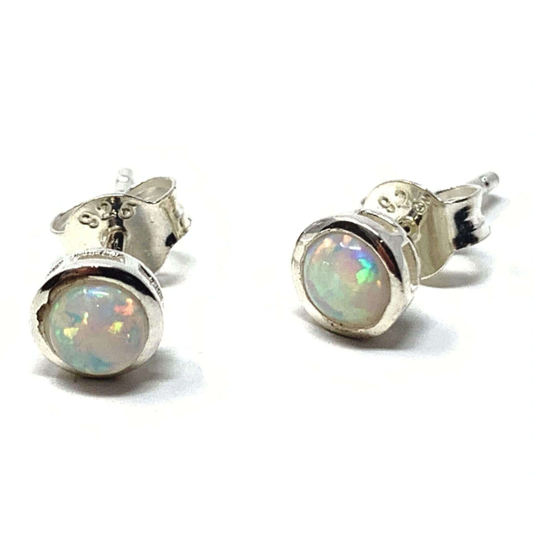 White Opal Sterling Silver Stud Earrings - Opal Earrings