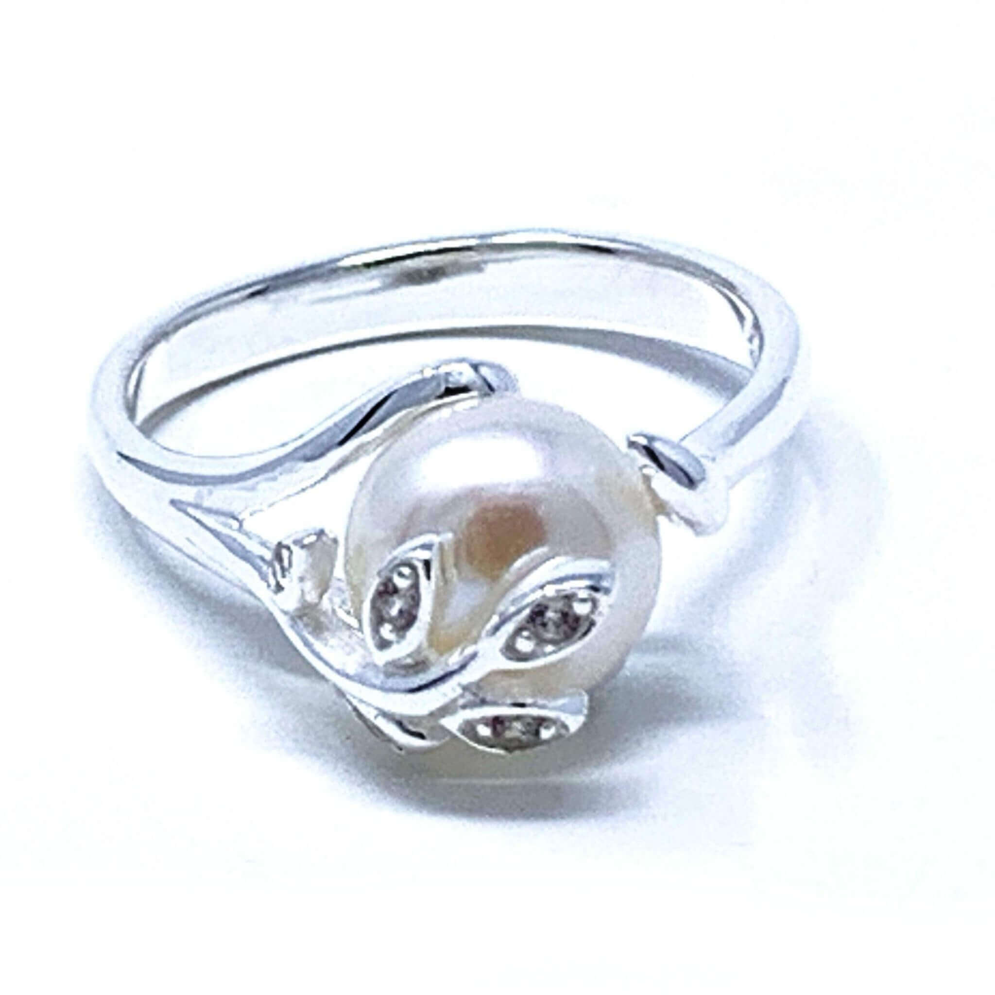 Sterling Silver Leaf Cultured Freshwater Pearl Ring Pearl Jewelry Seaspray Jewelry
