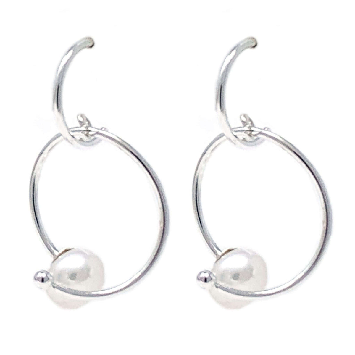 Sterling Silver Ball Freshwater Pearl Hoop Earrings - Drop Pearls