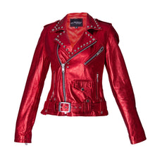 Michael Lombard - Metallic Red Studded Sheepskin Leather Moto Jacket