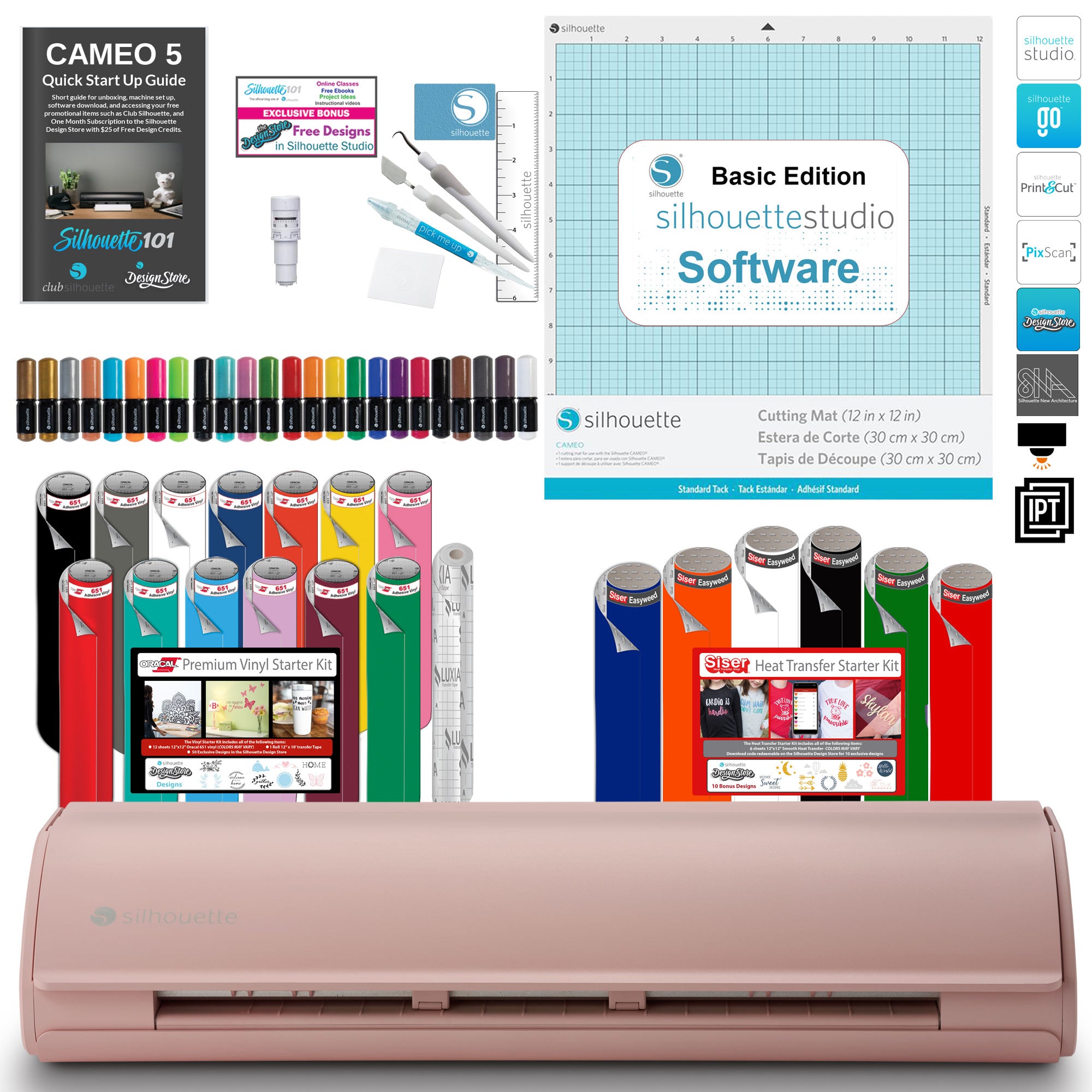 Silhouette Cameo 4 Plus Bundle with 2 Autoblades, 3 Different Cutting Mats, CC Vinyl Tool Kit, 100 Designs, and Access to Ebooks, Classes and More