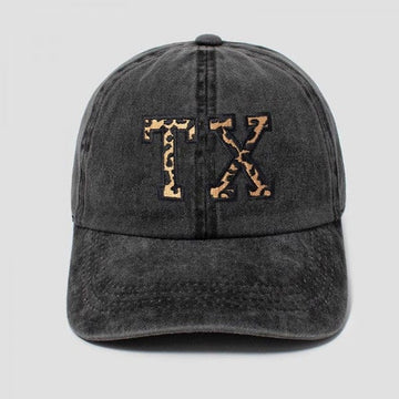 Animal Print Texas Baseball Hat-Black