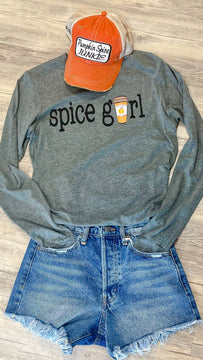Spice Girl Long Sleeve Graphic Tee-Heather Grey