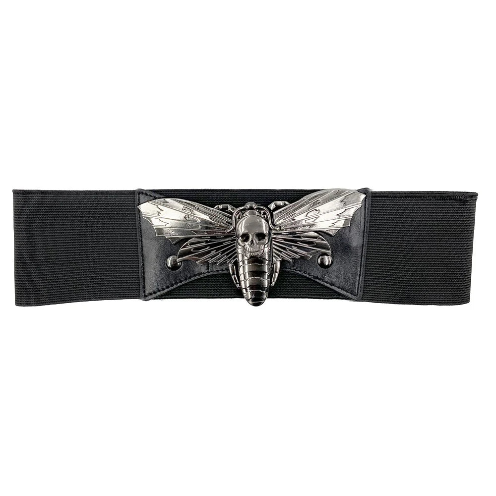 ELASTIC WAIST BELT DEATH MOTH - BLACK/SILVER