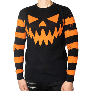 PUMPKIN DISTRESSED STRIPED SWEATER - strangecvlt