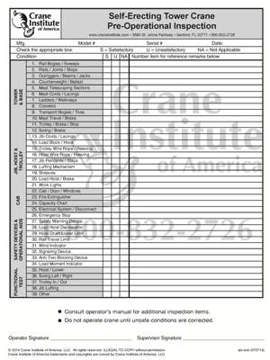 crane checklist pre tower operational self erecting inspection op preop