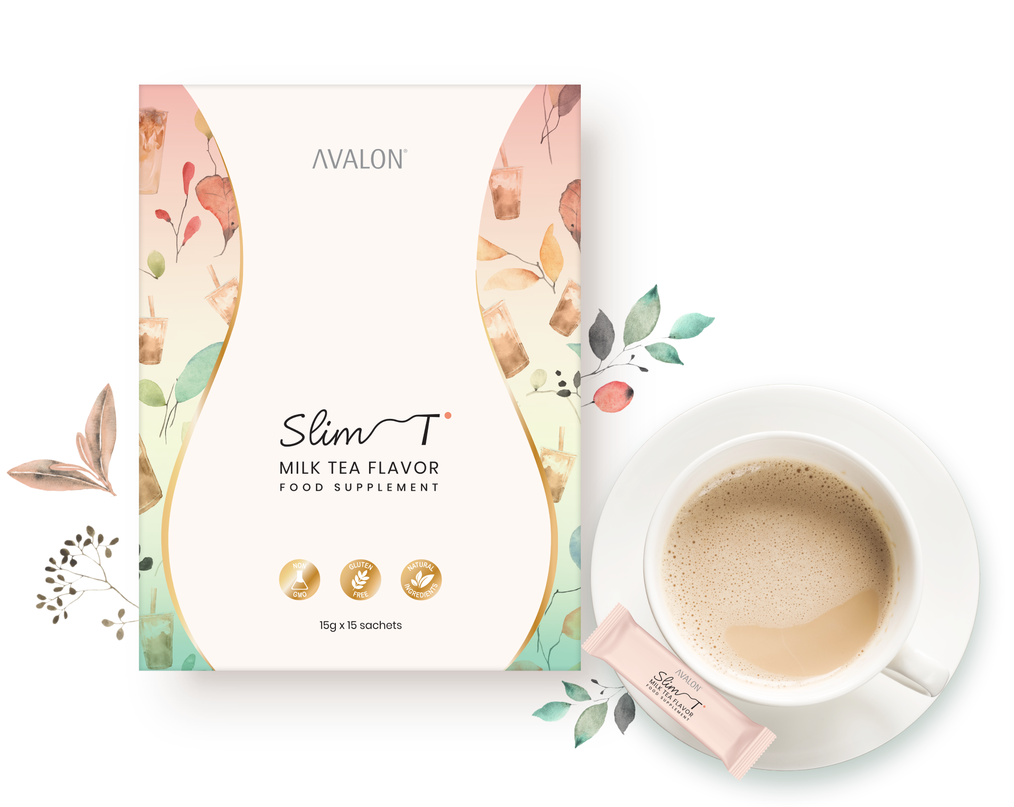 Enjoy deliciously guilt-free milk tea while maintaining a healthy weight and preventing blood sugar spikes. AVALON® Slim T is made with White Kidney Bean Extract (Phase II Carb Controller), African Wild Mango Seed Extract (Fat Blocker), L-arabinose (Sugar Blocker), Vitamin B Complex, Folic Acid and Biotin. Slimming, boosts metabolism, weight management, maintains healthy blood sugar levels, blocks carbs and fat absorption, promotes partial satiety. Formulated for daily use, our functional beverage is low in calories and skin-friendly, whilst satisfying your milk tea craving.