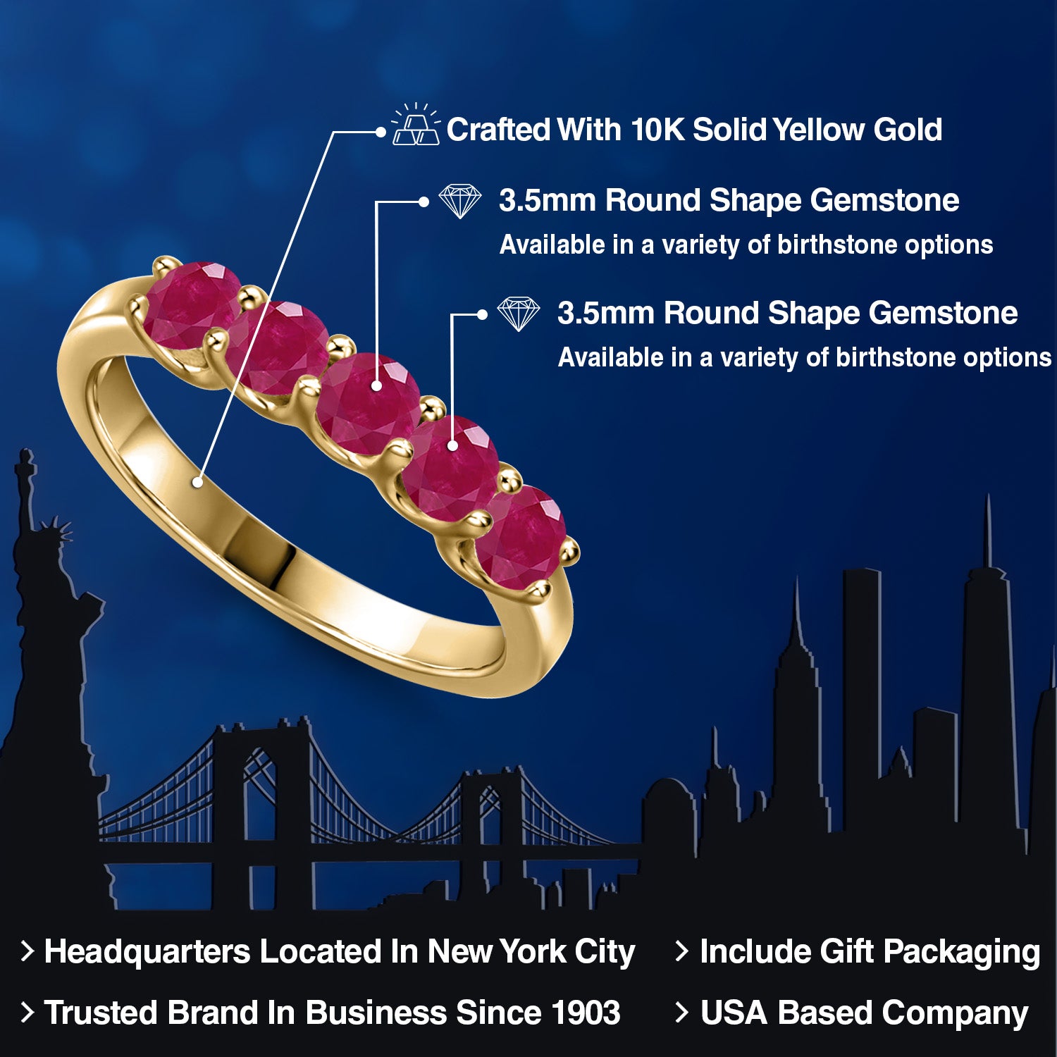 10K Yellow Gold Red Ruby Wedding-Bands Ring For Women | 1.25 Cttw | Round 3.5MM | Gemstone July Birthstone mainstoneGemType_Mystic Topaz ensuring a perfect fit for