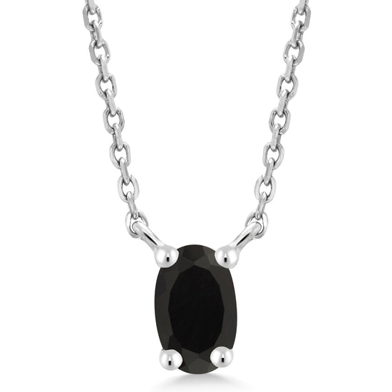 0.23 Ct Oval Black Onyx 10K White Gold Necklace | Gem Stone King
