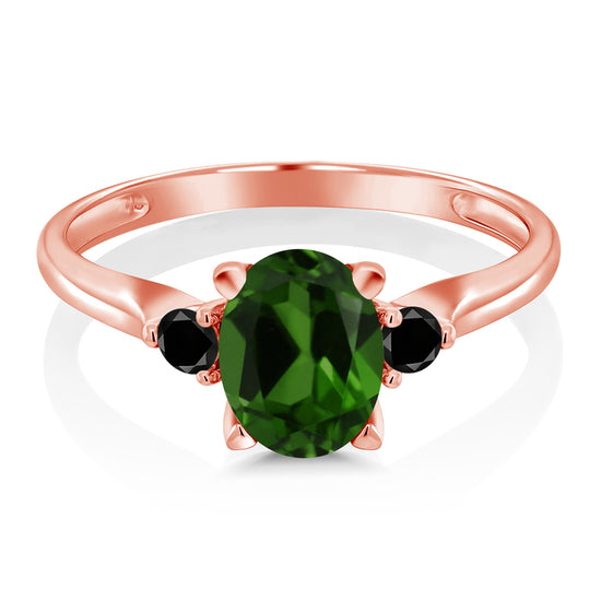 1.33 Ct Oval Green Chrome Diopside Black Diamond 10K Rose Gold Ring ...