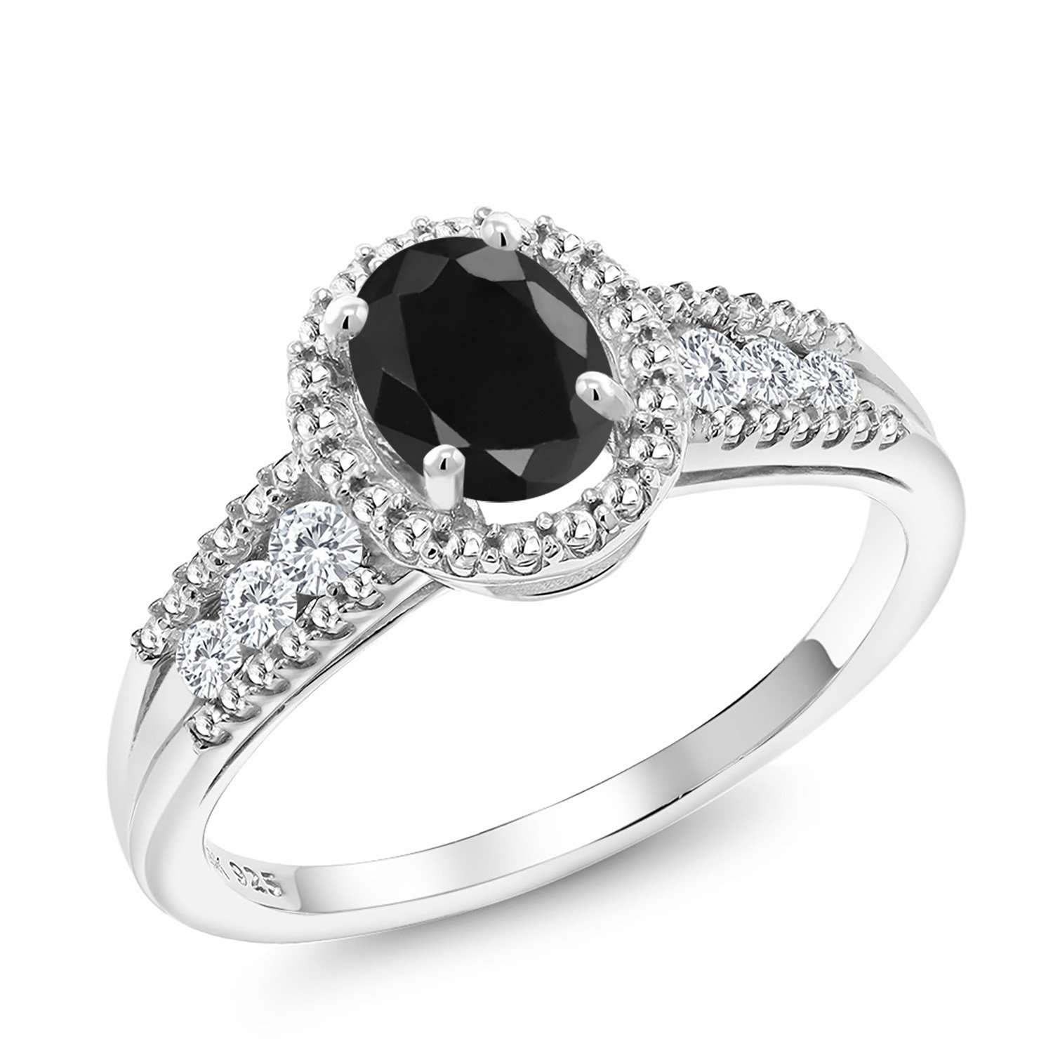 1.25 Ct Oval Black Sapphire 925 Sterling Silver Ring | Gem Stone King