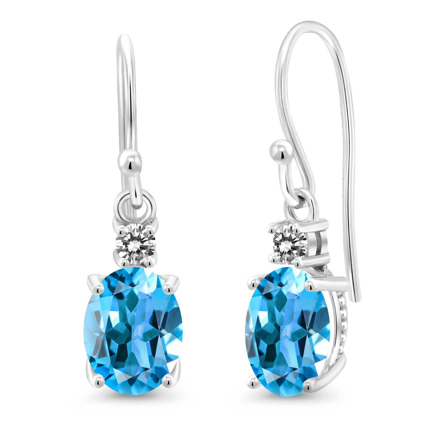 10K White Gold Swiss Blue Topaz and White Diamond Dangle Earrings For ...