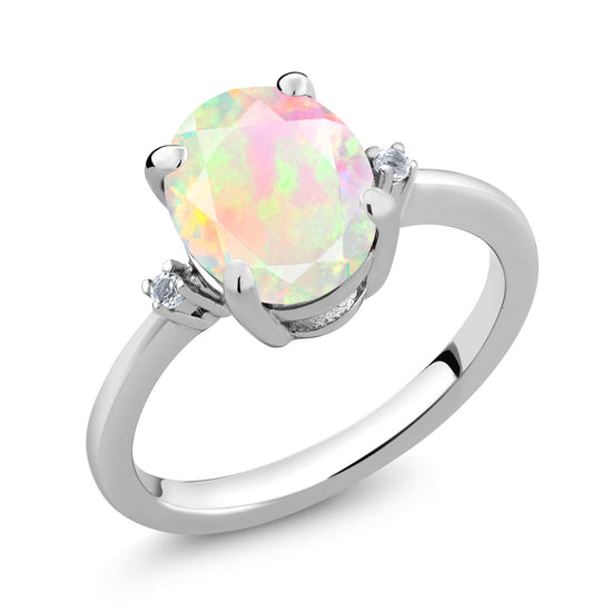 1.30 Ct Oval White Opal White Diamond 925 Sterling Silver Ring | Gem ...